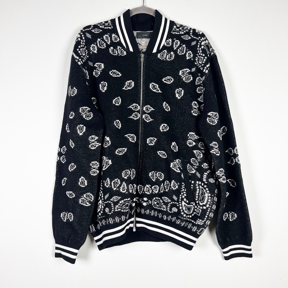 NEW Alanui Bandana Piquet Jacquard Print Cotton Stretch Full Zip Bomber Jacket